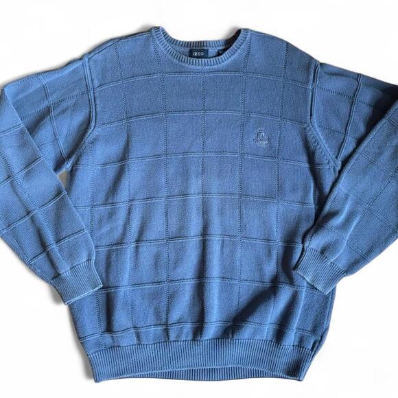 Vintage Izod Slate Blue Square Knit Sweater Large 90s Y2K Grandpa - Picture 2 of 8
